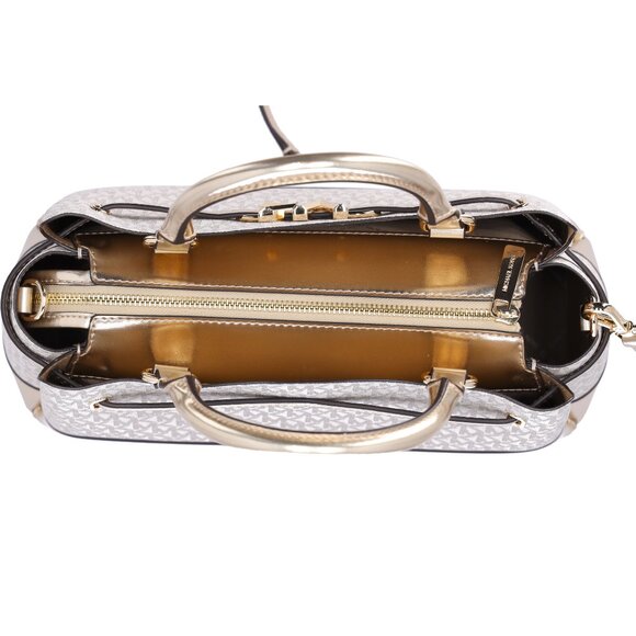 Michael Kors Reed Large Belted Satchel Vanilla MK Signature Pale Gold - Picture 6 of 7